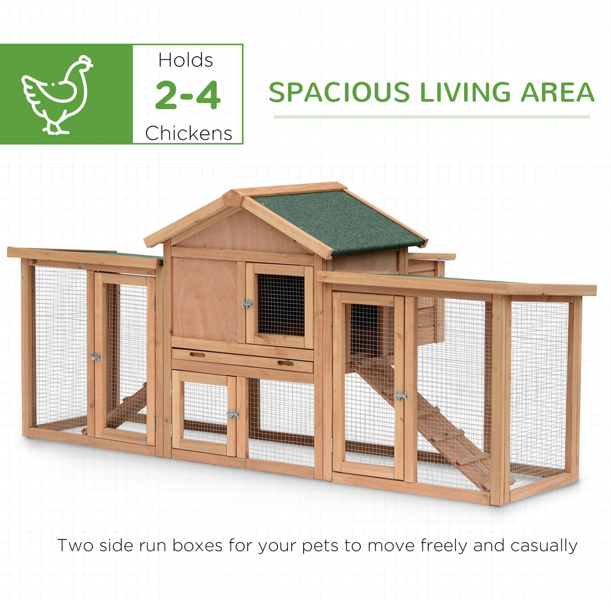 Large Hen House with Run: Nesting Box, Ramps - 204x85x93cm, PawHut,