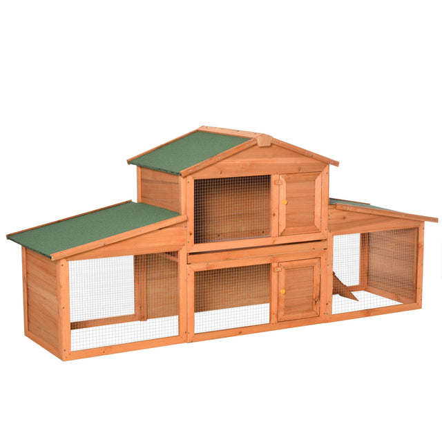 Large Rabbit Hutch Outdoor, Guinea Pig Hutch, Wooden Small Animal House, with Rabbit Run, 215 x 63 x 100 cm, PawHut,