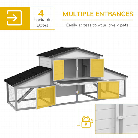 Large Rabbit Hutch with Run, Outdoor Bunny Cage, with Tray, Ramp - Light Grey, PawHut,