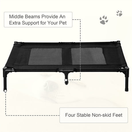 Large Raised Dog Bed, Cooling, Portable, Black, PawHut,