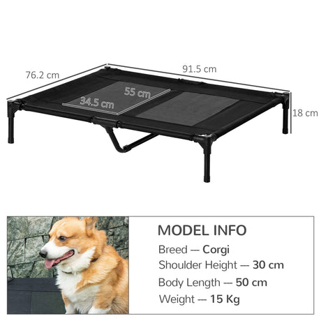 Large Raised Dog Bed, Cooling, Portable, Black, PawHut,