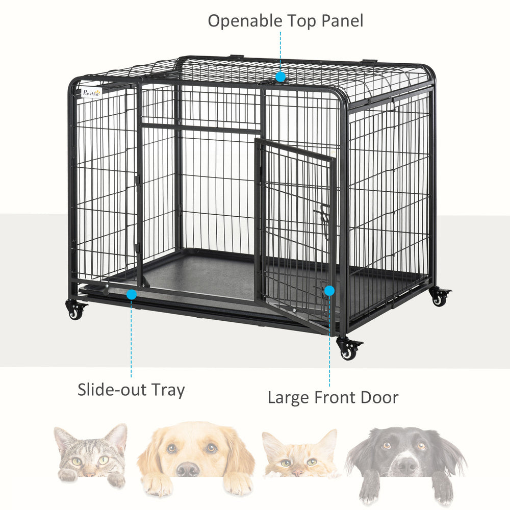 Metal Dog Cage Kennel with Locking Door & Wheels, Removable Tray For Large or Extra Large Pets, PawHut, Large