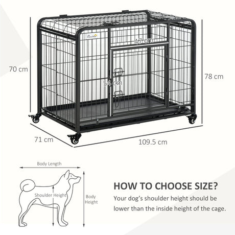 Metal Dog Cage Kennel with Locking Door & Wheels, Removable Tray For Large or Extra Large Pets, PawHut, Large