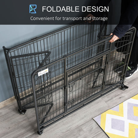 Metal Dog Cage Kennel with Locking Door & Wheels, Removable Tray For Large or Extra Large Pets, PawHut, Large