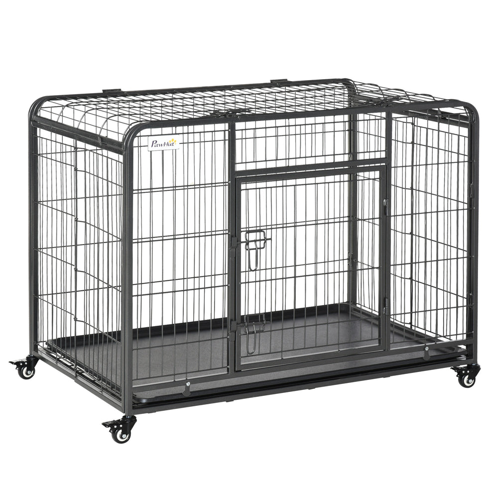Metal Dog Cage Kennel with Locking Door & Wheels, Removable Tray For Large or Extra Large Pets, PawHut, Large