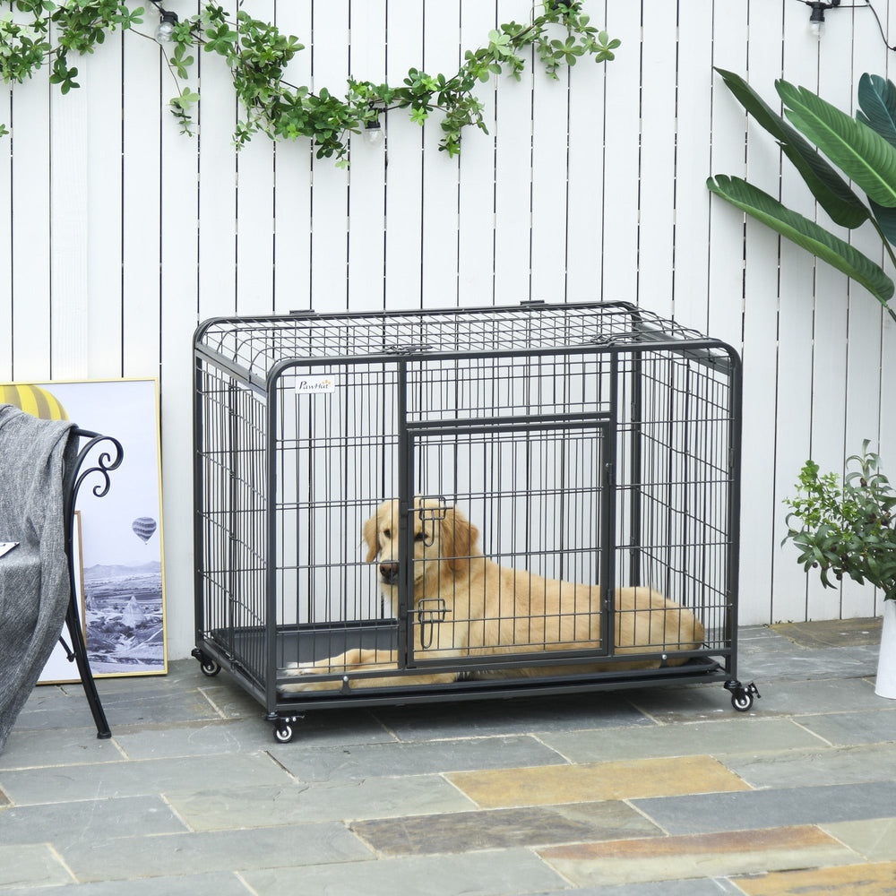 Metal Dog Cage Kennel with Locking Door & Wheels, Removable Tray For Large or Extra Large Pets, PawHut, Large
