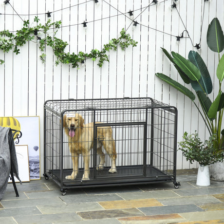 Metal Dog Cage Kennel with Locking Door & Wheels, Removable Tray For Large or Extra Large Pets, PawHut, XLarge