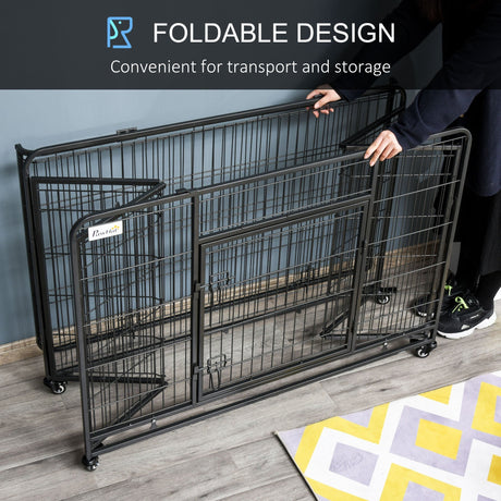 Metal Dog Cage Kennel with Locking Door & Wheels, Removable Tray For Large or Extra Large Pets, PawHut, XLarge
