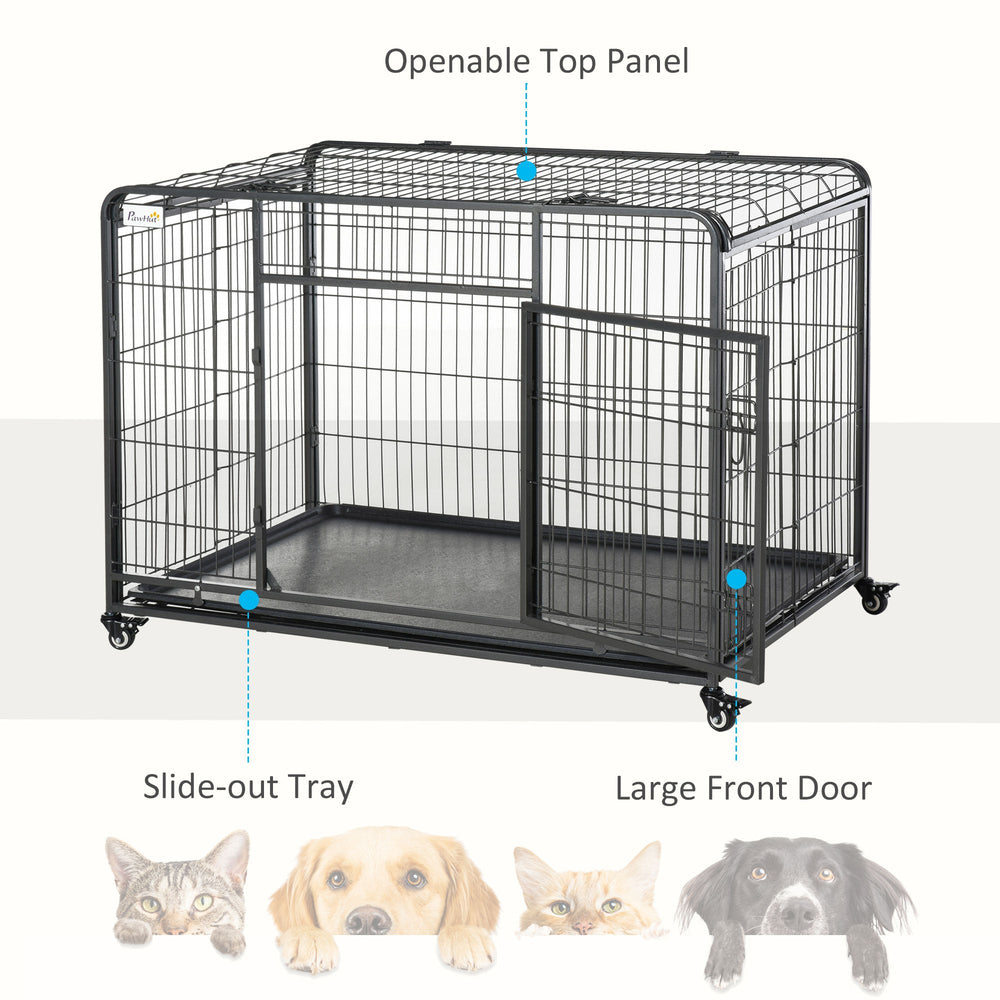 Metal Dog Cage Kennel with Locking Door & Wheels, Removable Tray For Large or Extra Large Pets, PawHut, XLarge