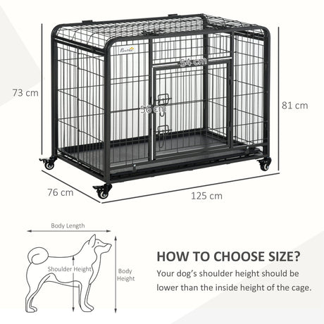Metal Dog Cage Kennel with Locking Door & Wheels, Removable Tray For Large or Extra Large Pets, PawHut, XLarge