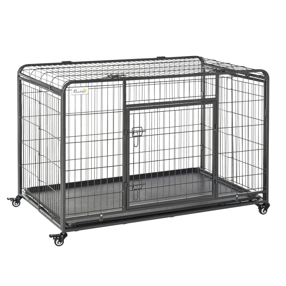Metal Dog Cage Kennel with Locking Door & Wheels, Removable Tray For Large or Extra Large Pets, PawHut, XLarge
