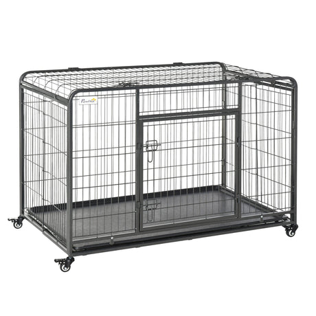 Metal Dog Cage Kennel with Locking Door & Wheels, Removable Tray For Large or Extra Large Pets, PawHut, XLarge