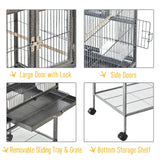 Mobile Double Parrot Cage with Perches and Storage, PawHut,