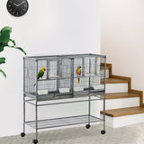 Mobile Double Parrot Cage with Perches and Storage, PawHut,