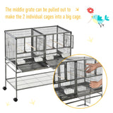 Mobile Double Parrot Cage with Perches and Storage, PawHut,