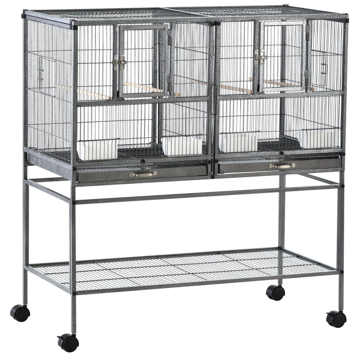 Mobile Double Parrot Cage with Perches and Storage, PawHut,