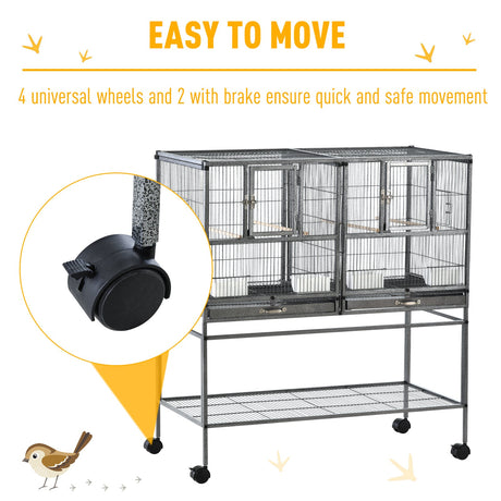 Mobile Double Parrot Cage with Perches and Storage, PawHut,