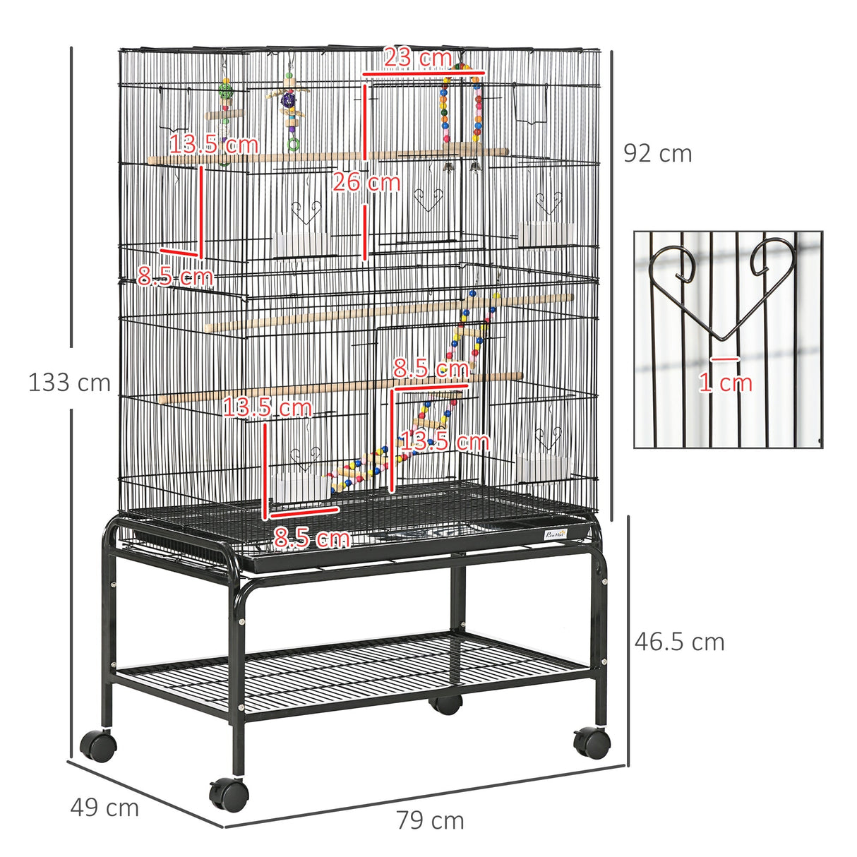 Mobile Flight Bird Cage with Toys - Canaries, Finches, Lovebirds, PawHut,