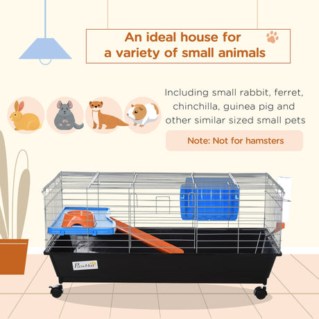 Mobile Small Animal Cage - Ideal for Small Rabbits, Guinea Pigs, PawHut, Black