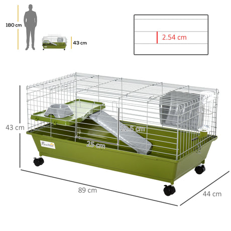 Mobile Small Animal Cage - Ideal for Small Rabbits, Guinea Pigs, PawHut, Green