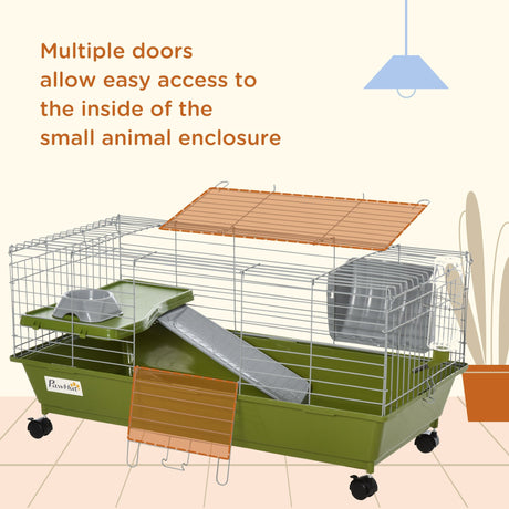 Mobile Small Animal Cage - Ideal for Small Rabbits, Guinea Pigs, PawHut, Green