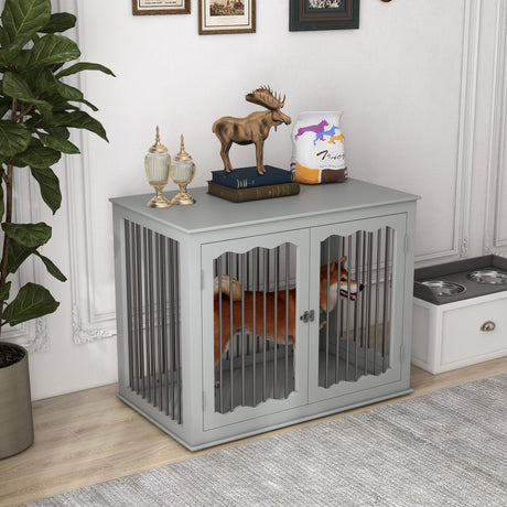 Multi-Access Dog Crate Table for Large Dogs - Grey, PawHut,