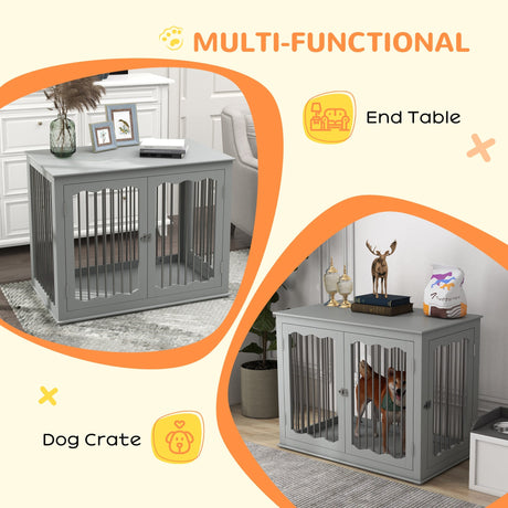 Multi-Access Dog Crate Table for Large Dogs - Grey, PawHut,