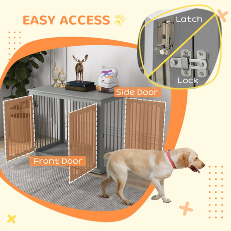 Multi-Access Dog Crate Table for Large Dogs - Grey, PawHut,