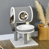 Multi-Feature Cat Tree: Bed, Tunnel & Scratching Post 48 x 48 x 73 cm - White, PawHut,