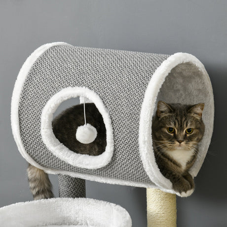 Multi-Feature Cat Tree: Bed, Tunnel & Scratching Post 48 x 48 x 73 cm - White, PawHut,