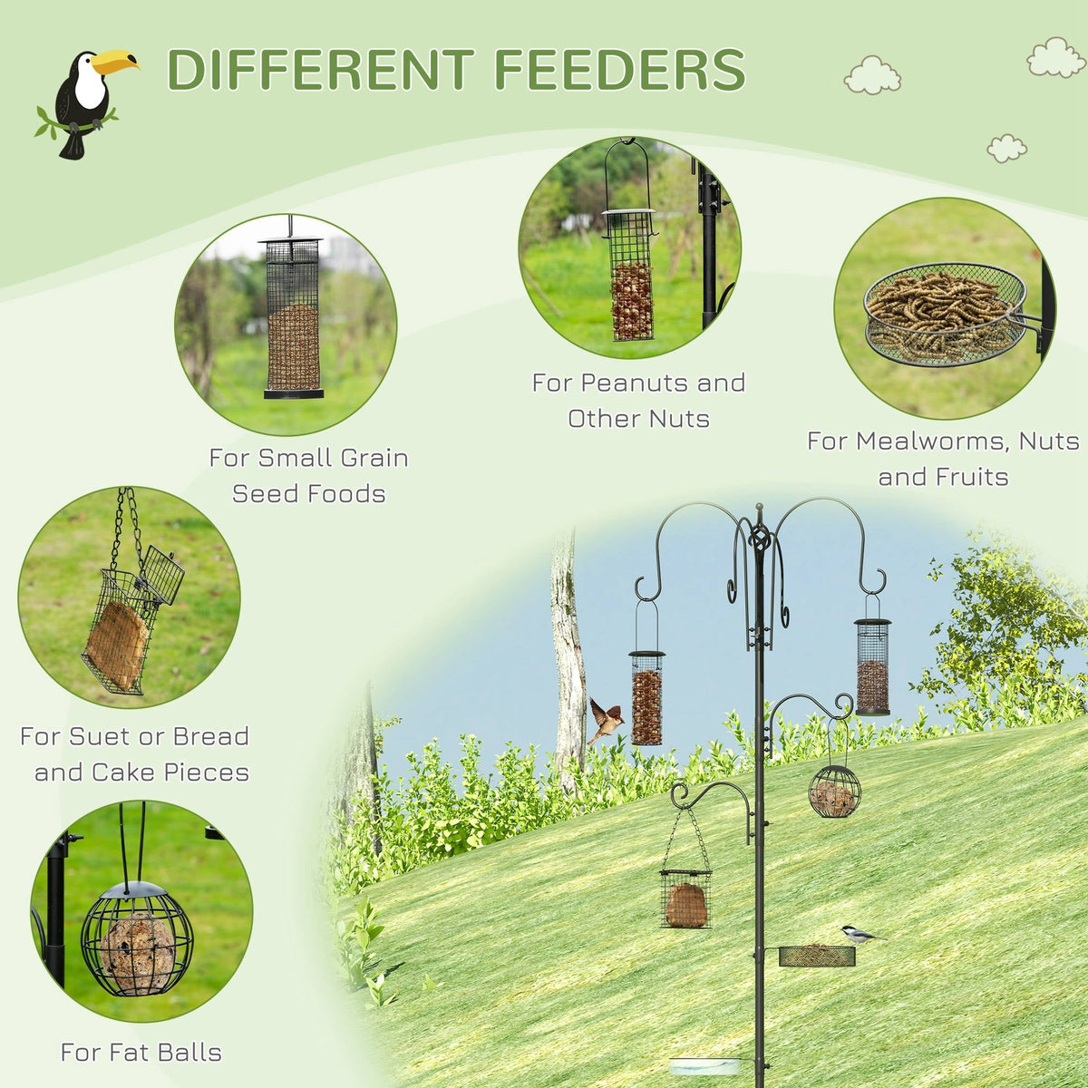 Multi-Hook Bird Feeding Station Kit with 4 Feeders, PawHut,