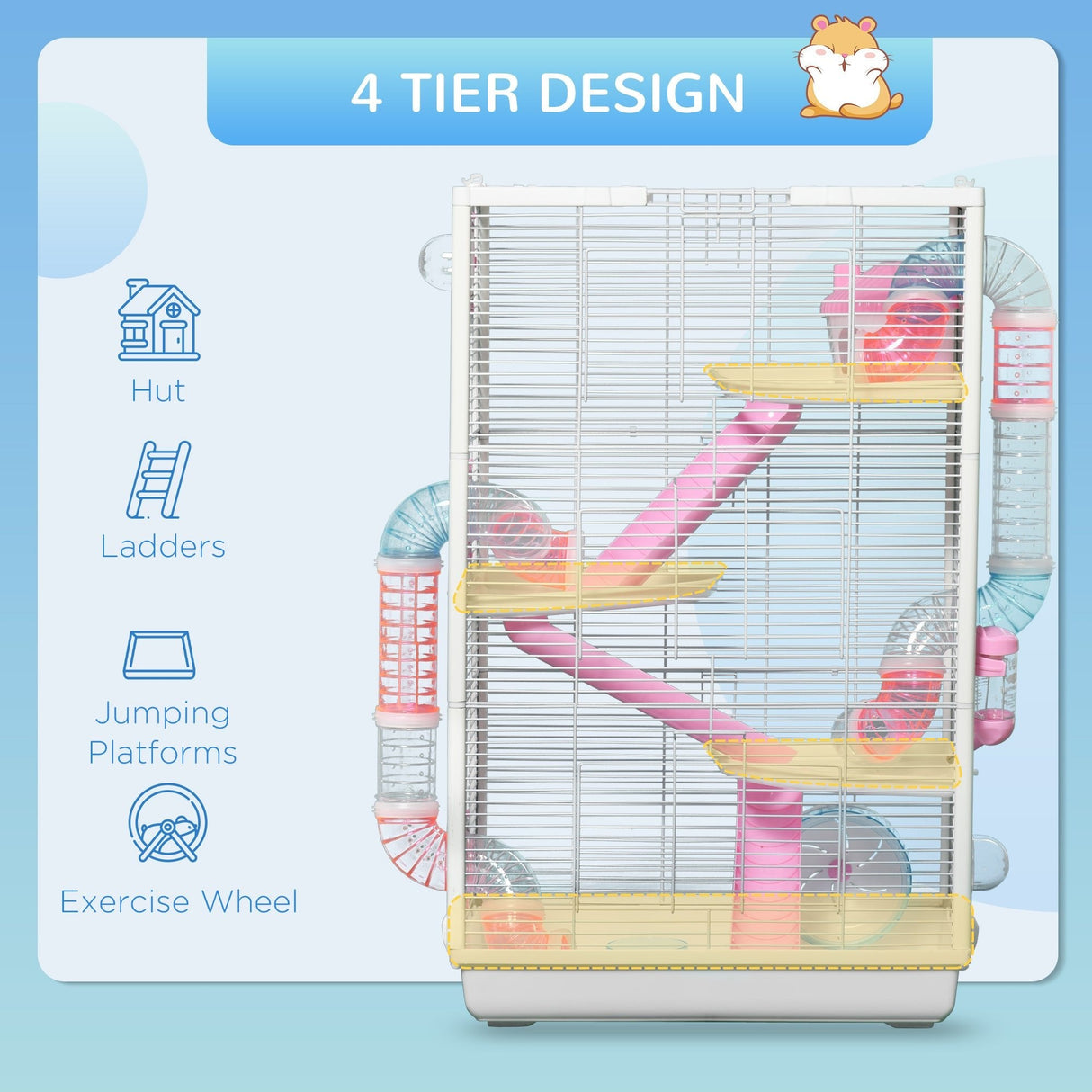 Multi-Level Hamster & Gerbil Cage with Accessories, PawHut,