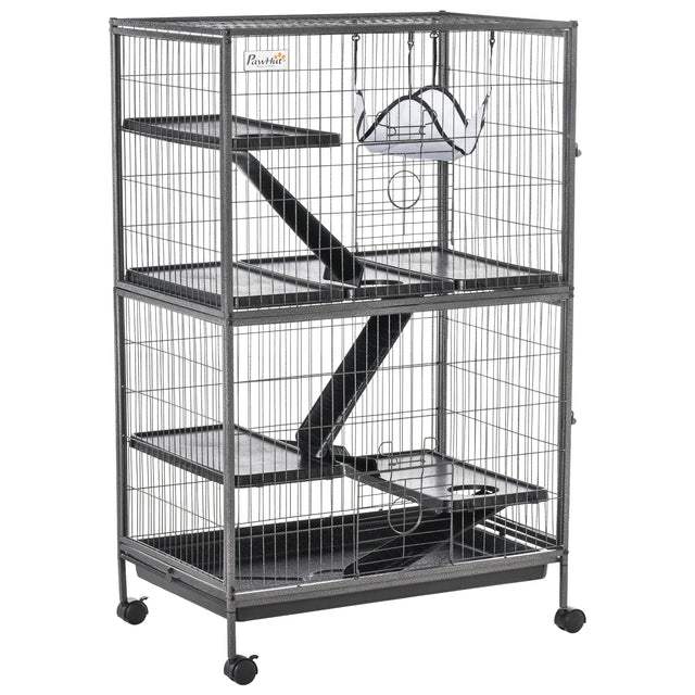 Multi-Level Small Animal Cage on Wheels with Hammocks, PawHut,