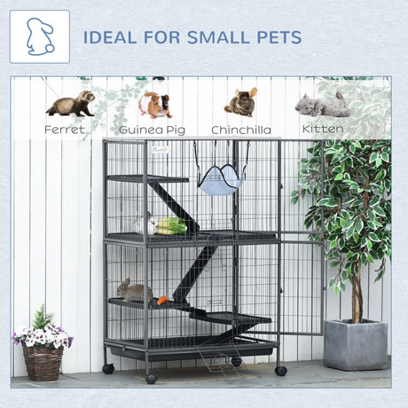 Multi-Level Small Animal Cage on Wheels with Hammocks, PawHut,