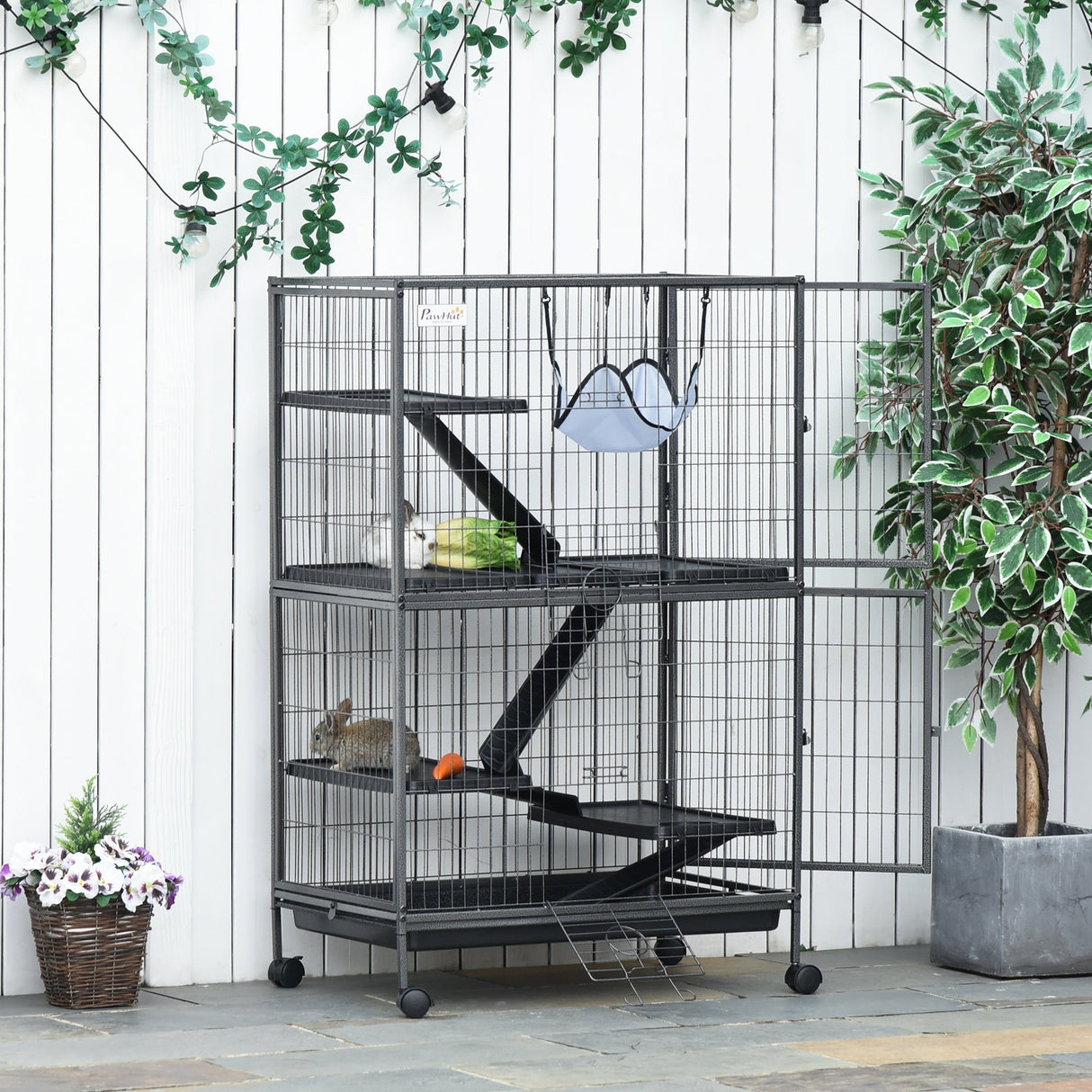 Multi-Level Small Animal Cage on Wheels with Hammocks, PawHut,