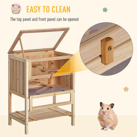 Multi-Level Wooden Hamster Cage with Storage - 60x40x80cm, PawHut,