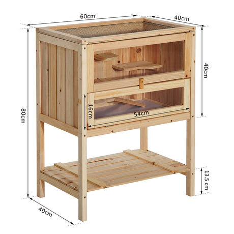 Multi-Level Wooden Hamster Cage with Storage - 60x40x80cm, PawHut,