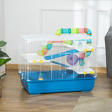 Multilevel Hamster Cage with Tubes, Wheel, Ramps - Blue, PawHut,