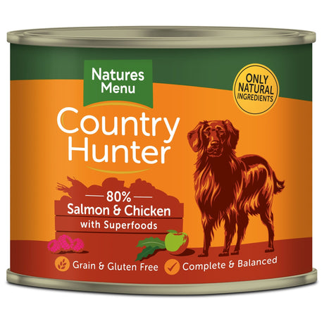 Natures Menu Country Hunter Dog Tins Salmon with Raspberry 6x600g, Natures Menu,