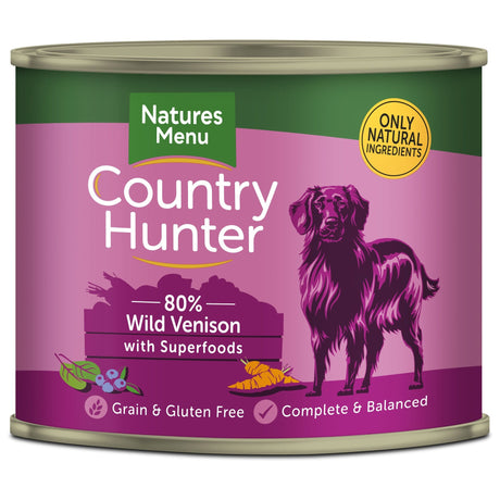 Natures Menu Country Hunter Dog Tins Venison with Blueberries 6x600g, Natures Menu,