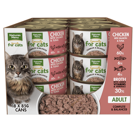 Natures Menu for Cats Adult Chicken with Salmon & Tuna Tins 18 x 85g, Natures Menu,