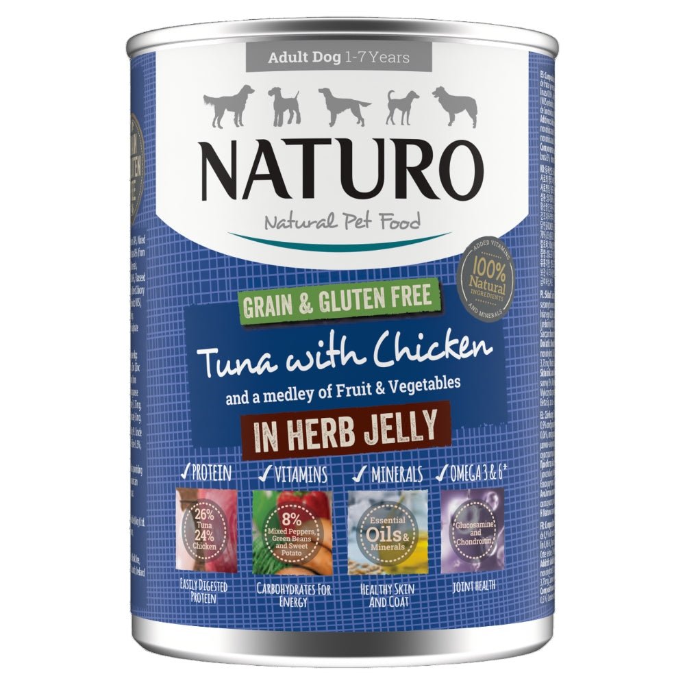 Naturo Adult Grain & Gluten Free Tuna with Chicken in Herb Jelly Tins 12x390g, Naturo,