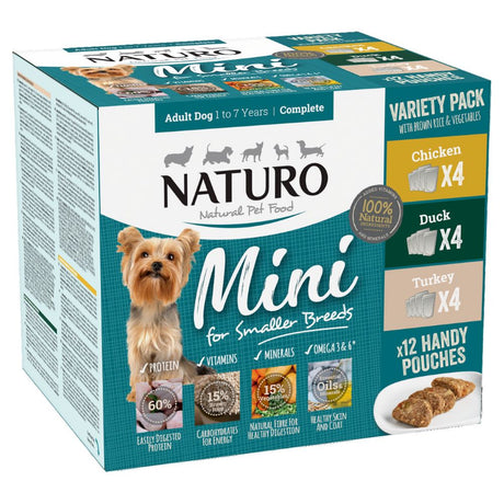 Naturo Adult Mini Dog with Rice Variety Pack Pouches 4x (150gx12), Naturo,