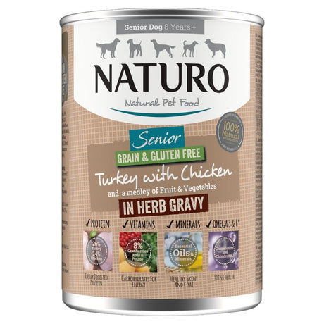 Naturo Senior Dog Grain & Gluten Free Turkey with Chicken in a Herb Gravy Tins 390g x 12, Naturo,
