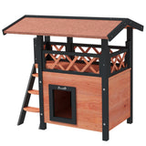 Outdoor Cat House with Balcony & Asphalt Roof | Cats up to 4 kg, PawHut, Brown