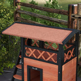 Outdoor Cat House with Balcony & Asphalt Roof | Cats up to 4 kg, PawHut, Brown