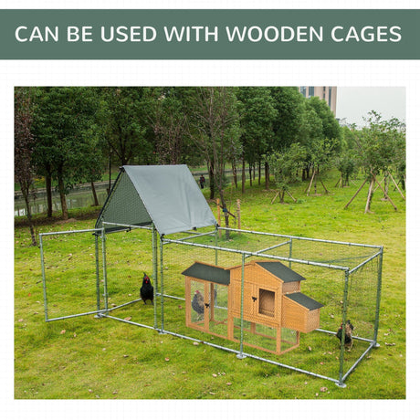 Outdoor Chicken Run for 6-8 Birds, Galvanised Metal Enclosure, PawHut,