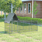 Outdoor Chicken Run for 6-8 Birds, Galvanised Metal Enclosure, PawHut,