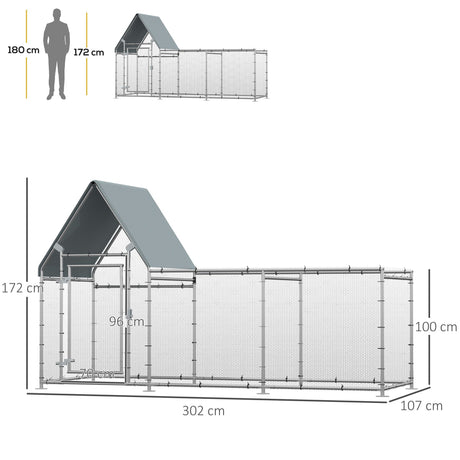 Outdoor Chicken Run for 6-8 Birds, Galvanised Metal Enclosure, PawHut,