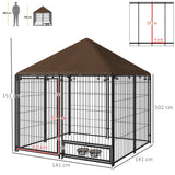 Outdoor Dog House Kennel with Canopy Top & Secure Lock Rotating Bowl Holder, PawHut,